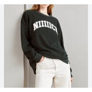 Aerie Green Crew Neck Vintage Distressed Sweater Oversized Terry Women’s Medium